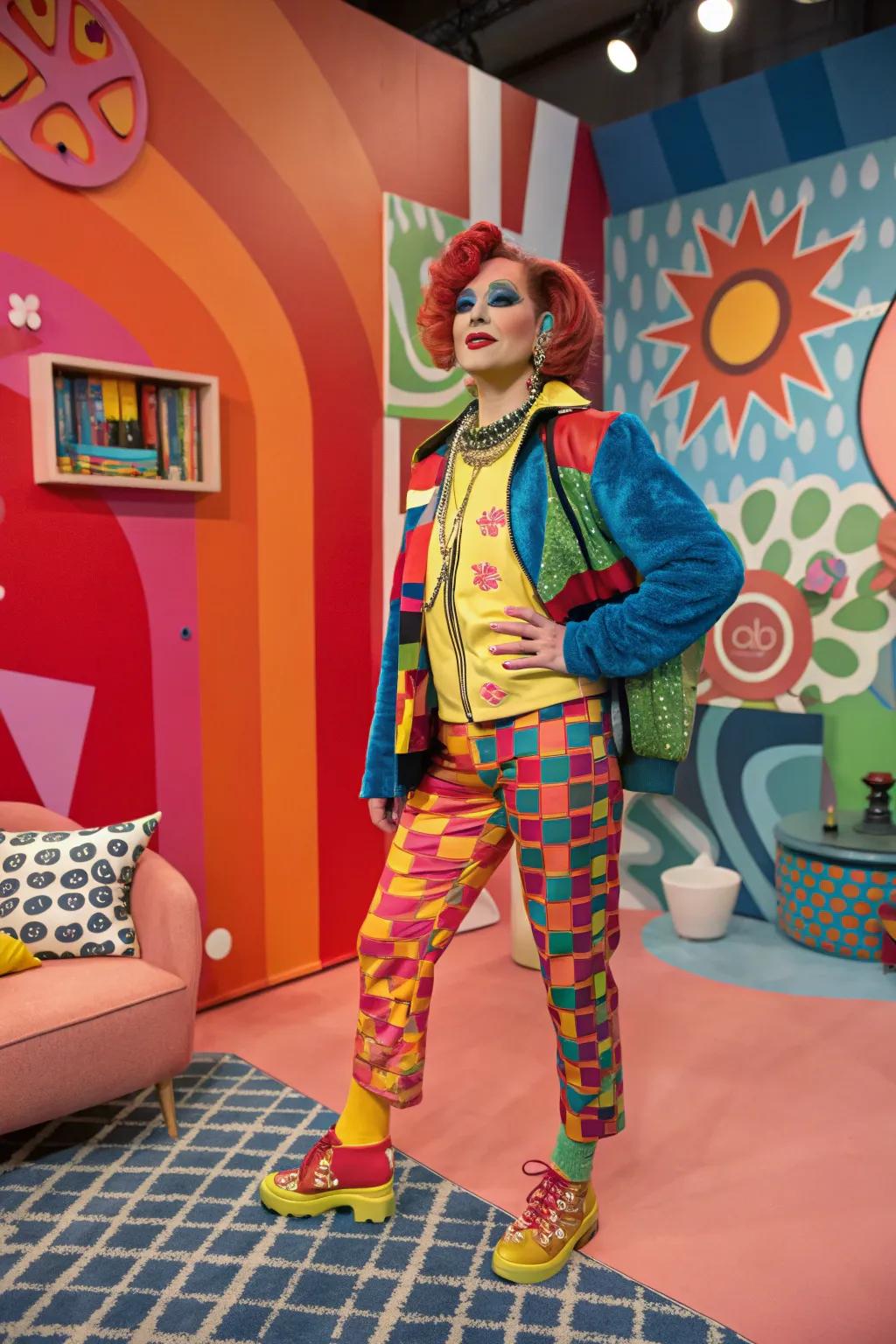 With a homemade pop art outfit, enter the world of comic books.