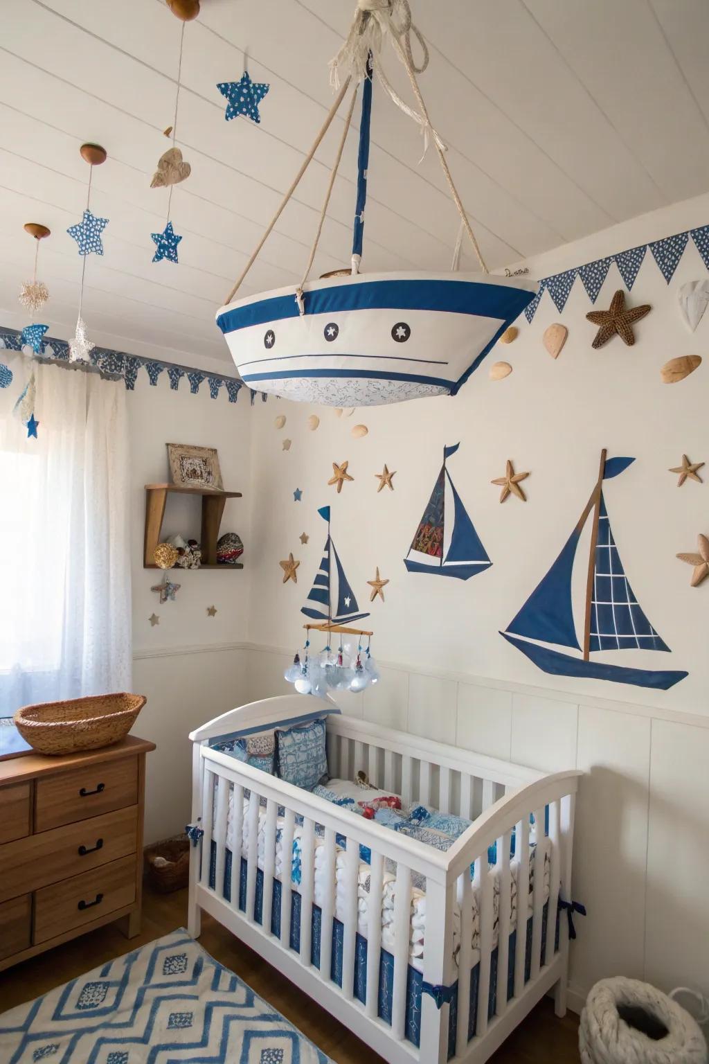 Embark on a voyage of dreams with this nursery inspired by nautical themes.