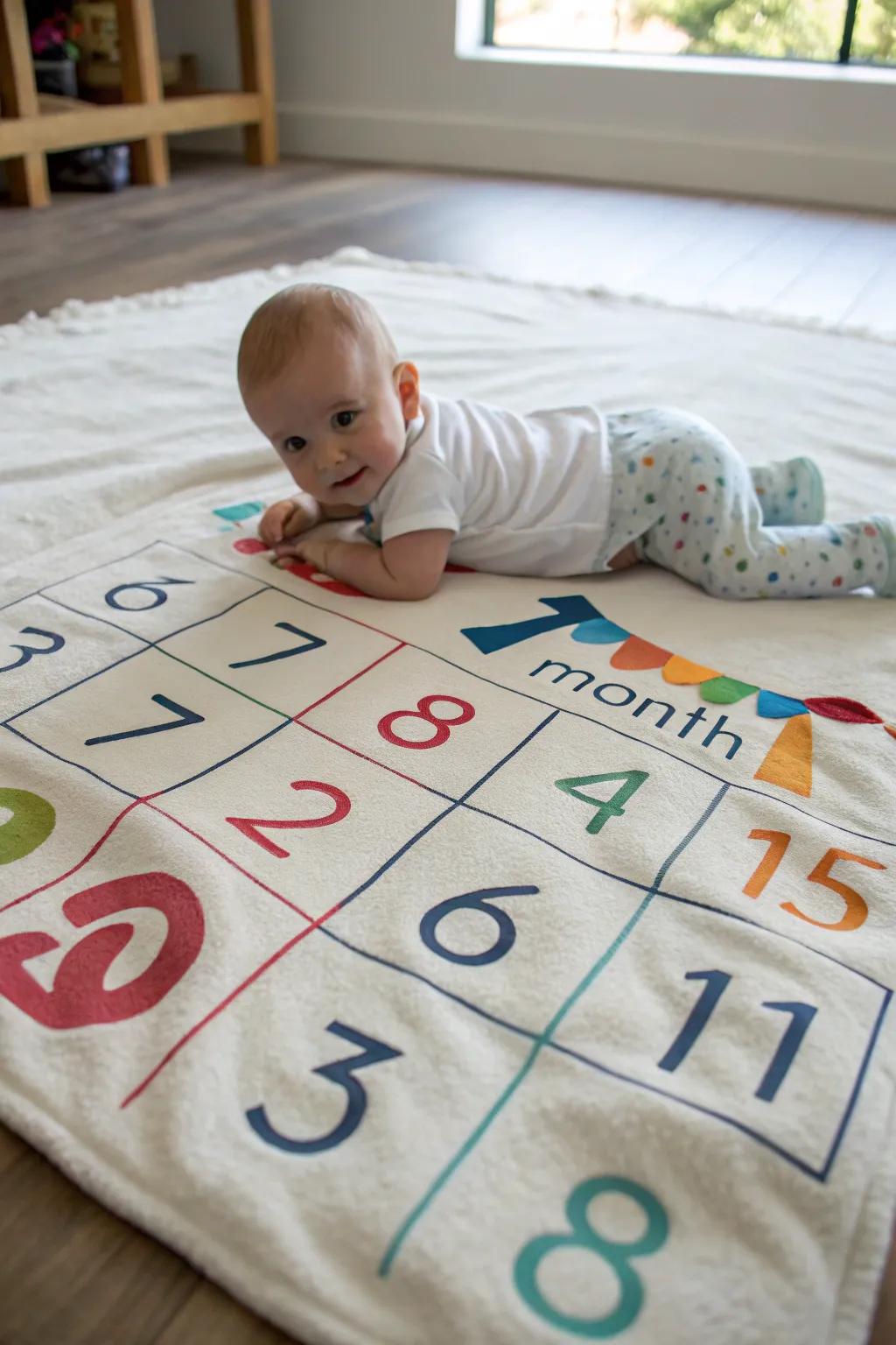 Milestone blankets offer an easy way to document monthly growth.