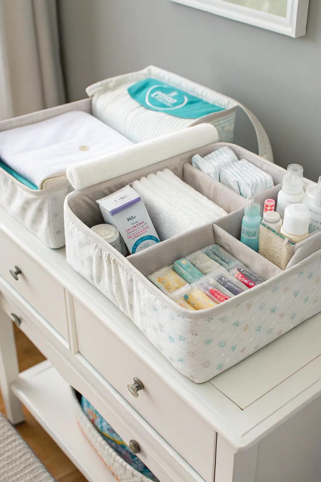 A well-organized changing station organizer, ensuring everything is within reach.