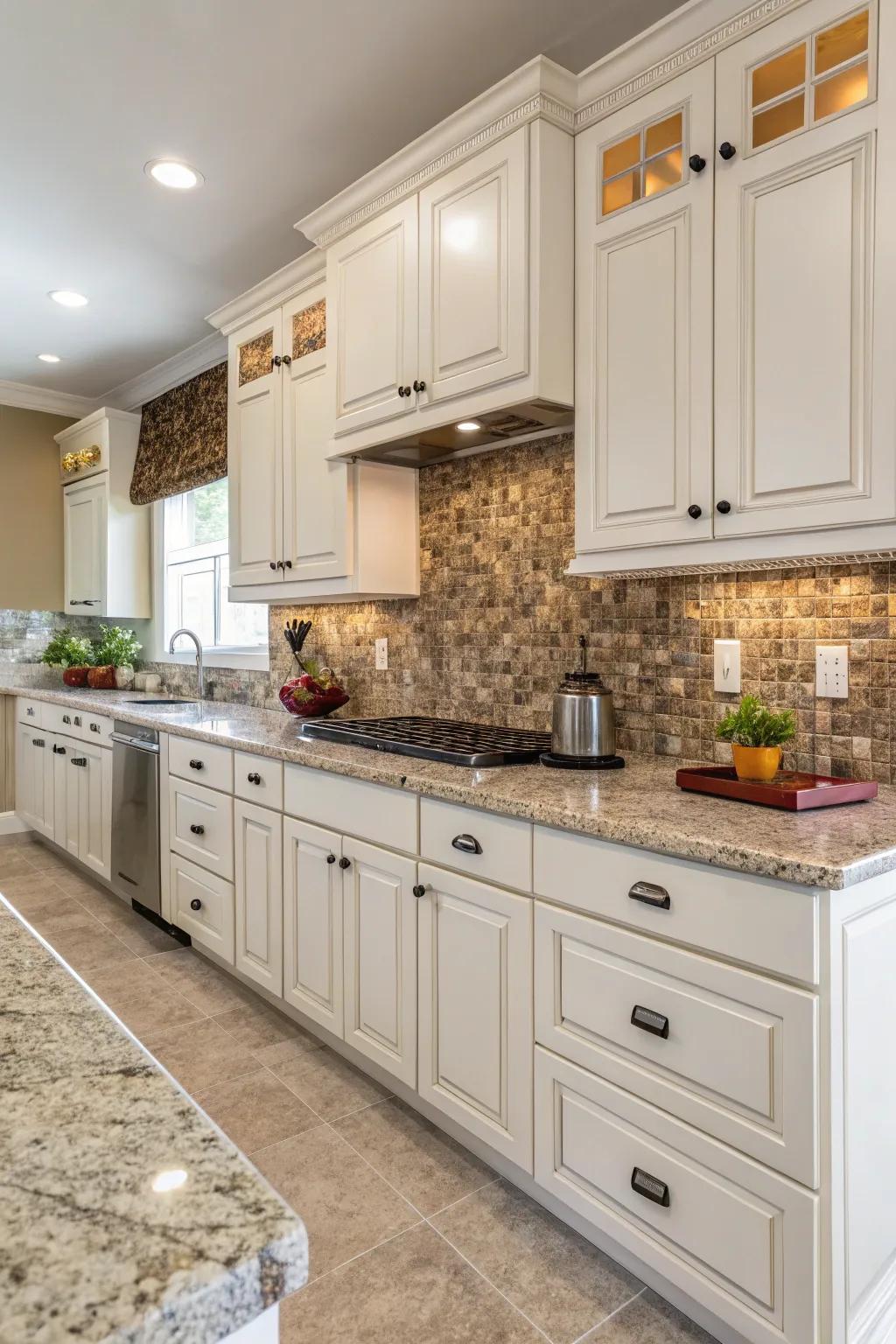 Mosaic tiling introduces lively texture and vibrancy, elevating your kitchen's aesthetic.
