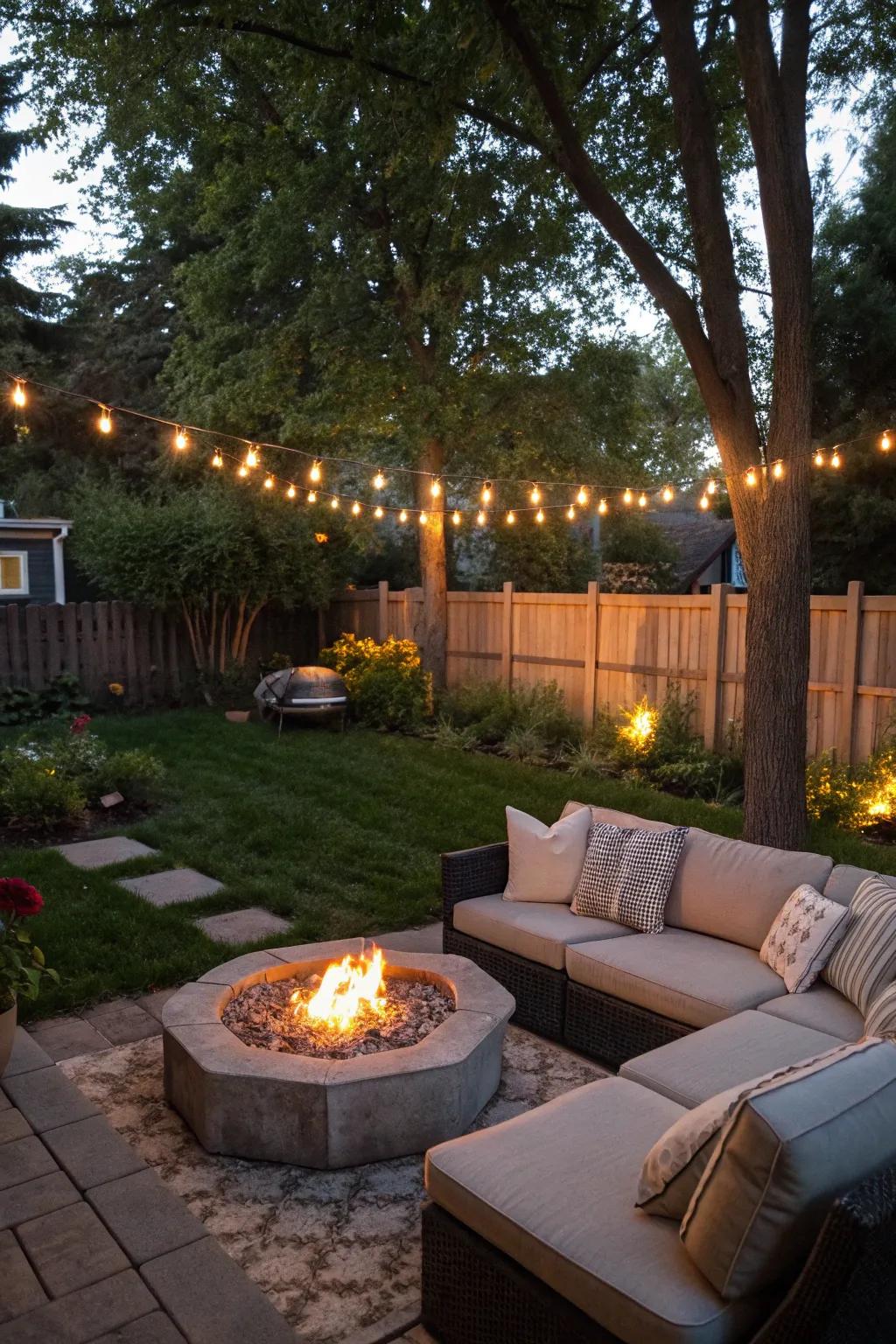 A fire feature transforms your couch area into a warm social hub.