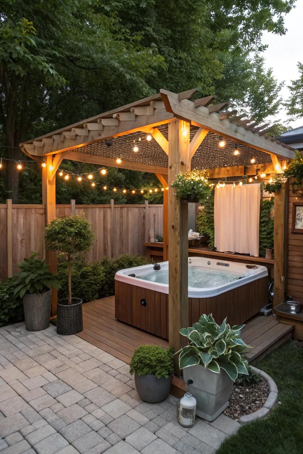 A pergola offers a sophisticated and private setting for your hot tub.