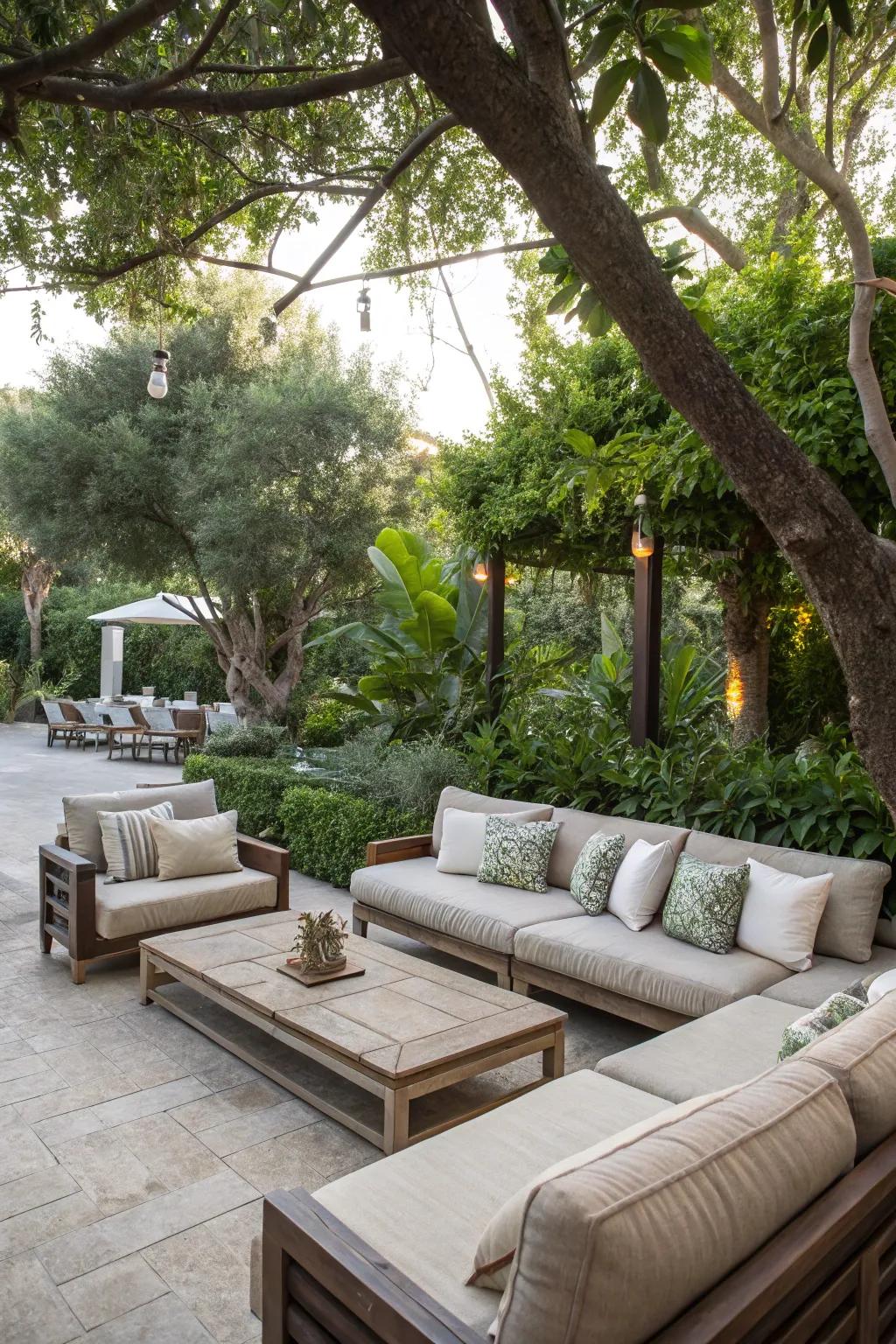 An outdoor lounge offers both comfort and sophistication to any backyard setting.