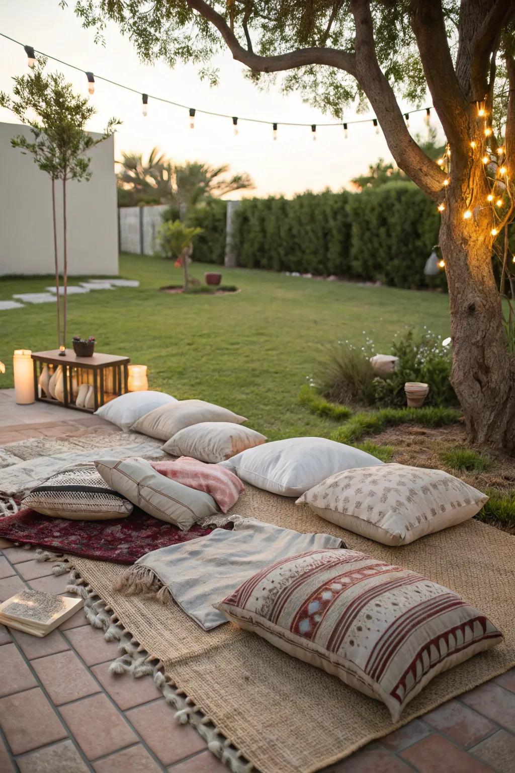 A welcoming and comfortable floor seating arrangement.