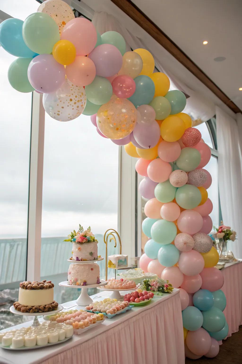 A vibrant balloon decoration brings joy to the baby shower festivities.