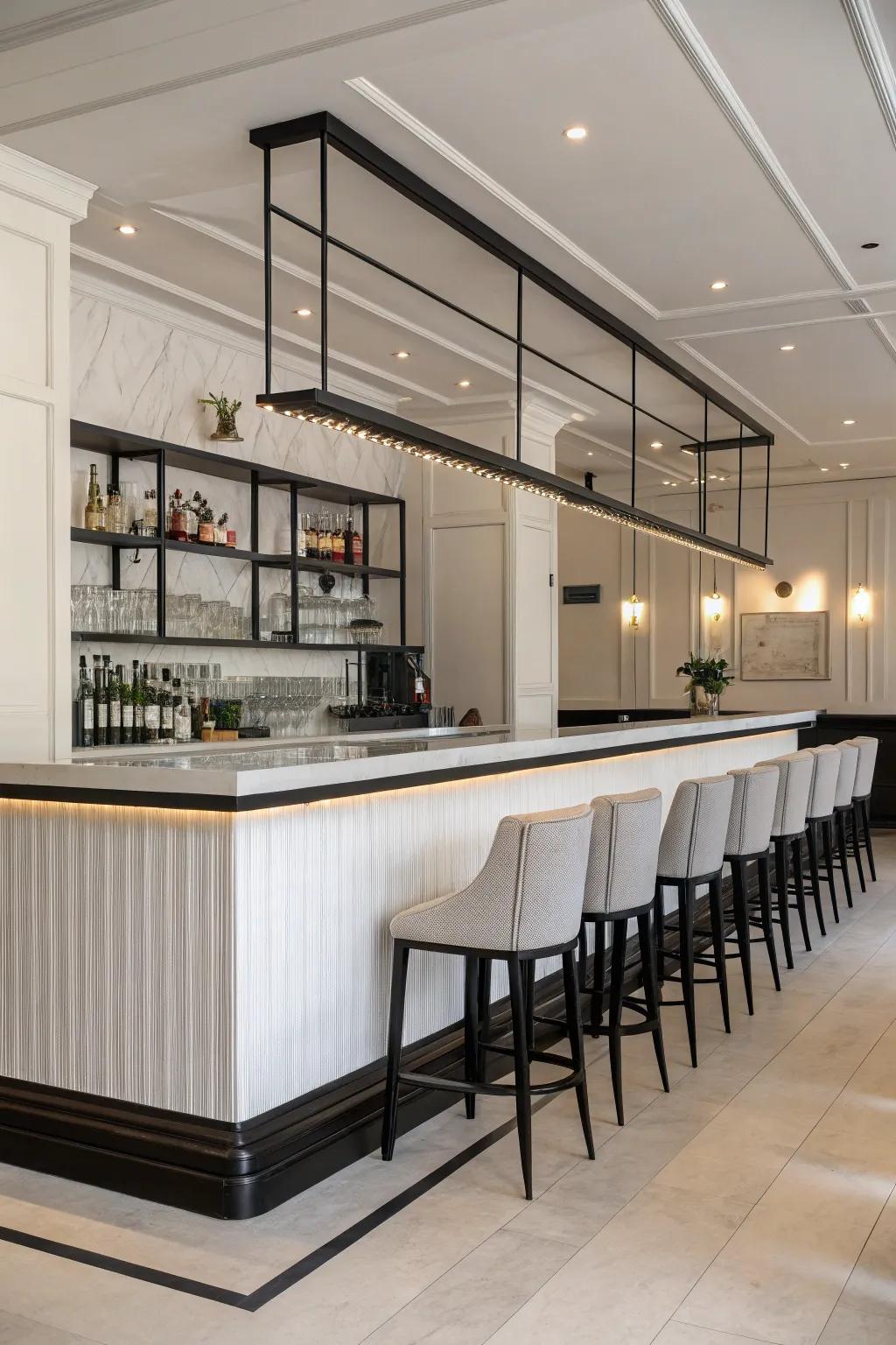 A matte black foot rail adds a sleek, modern touch.