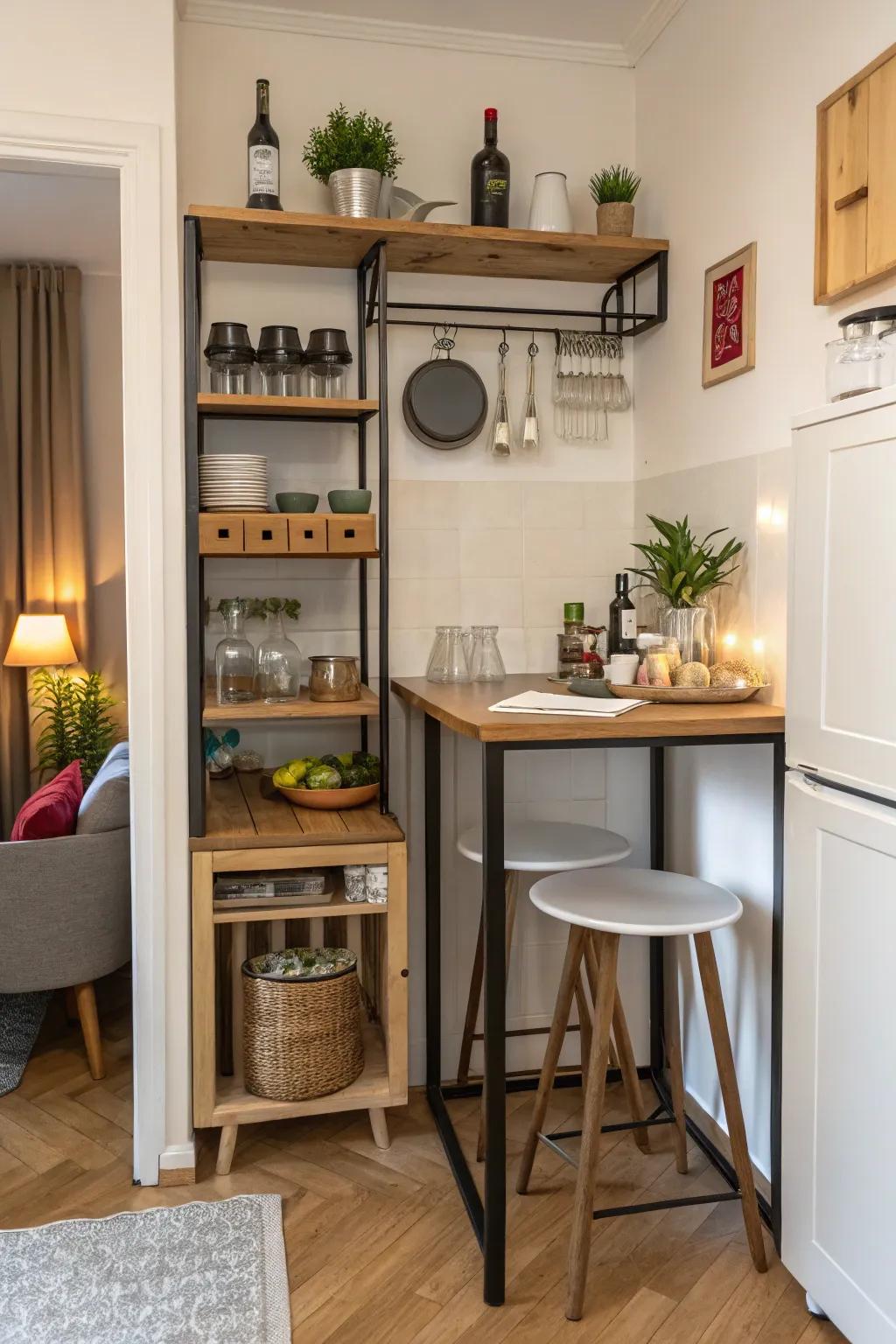 Compact bar table featuring innovative built-in storage options.