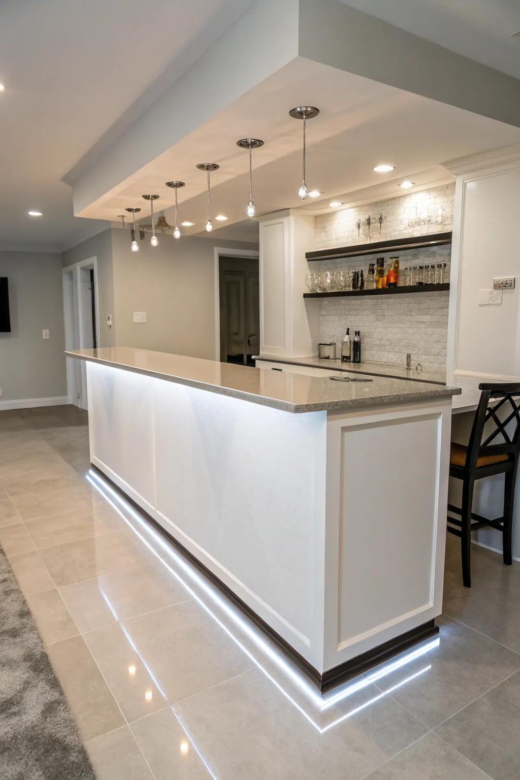 Minimalist design showcasing a streamlined, glossy bar top.