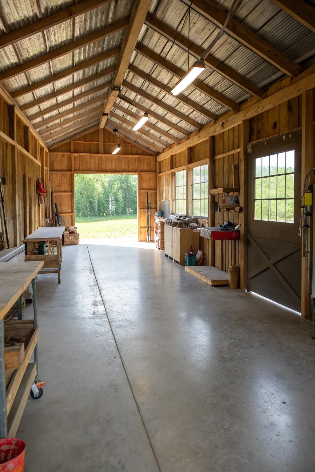 Cement flooring provides a contemporary and tough option for your barn.