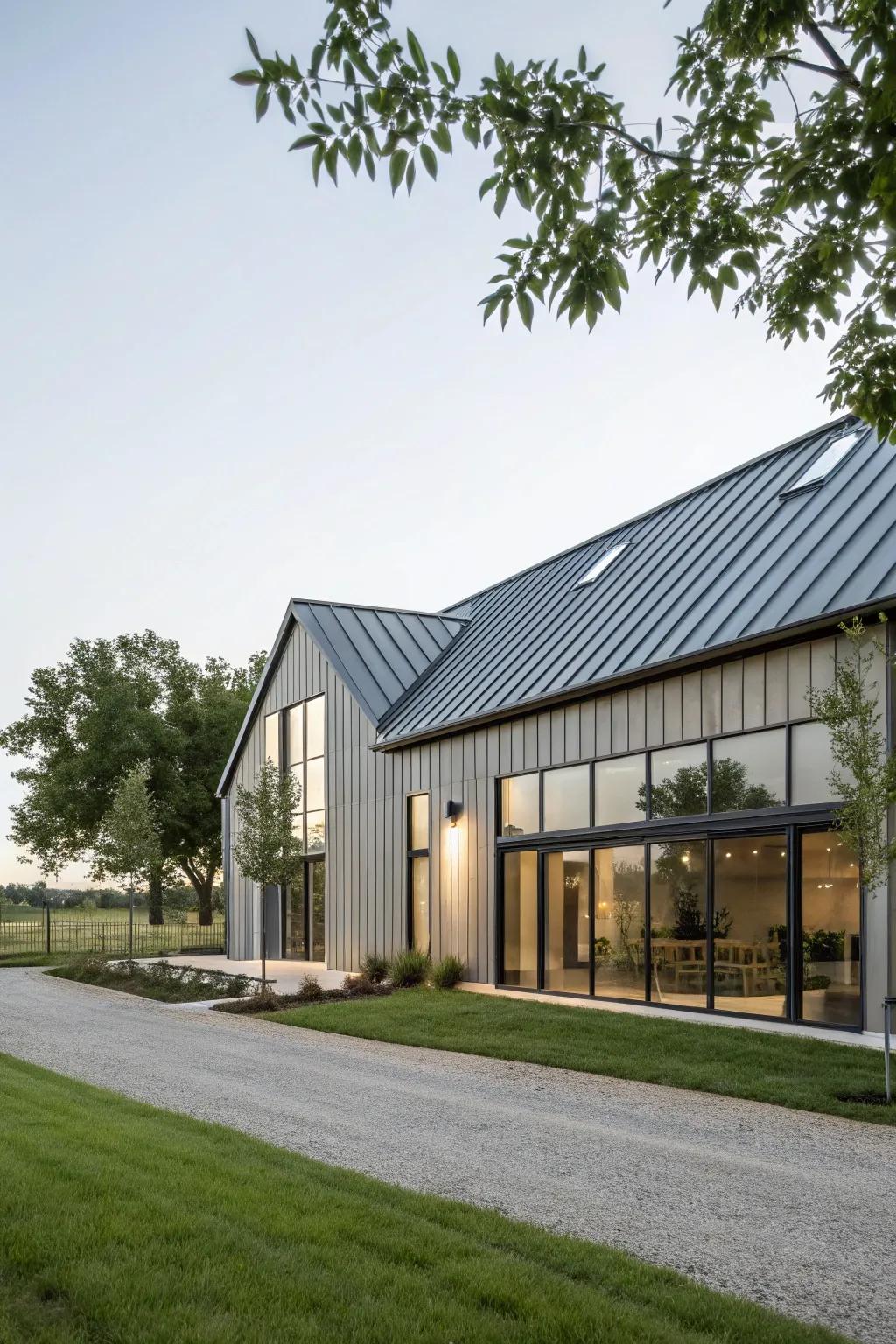 Modernized barn abodes present a contemporary interpretation of traditional barn design.