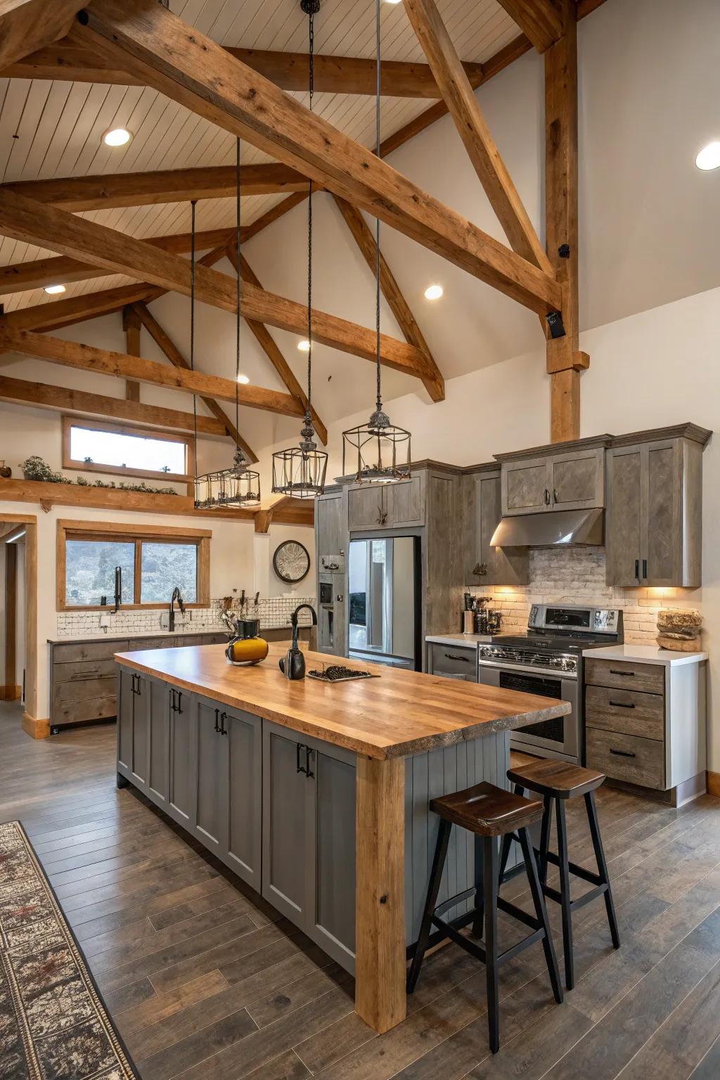 Uncovered support beams bring rustic charm and architectural interest.