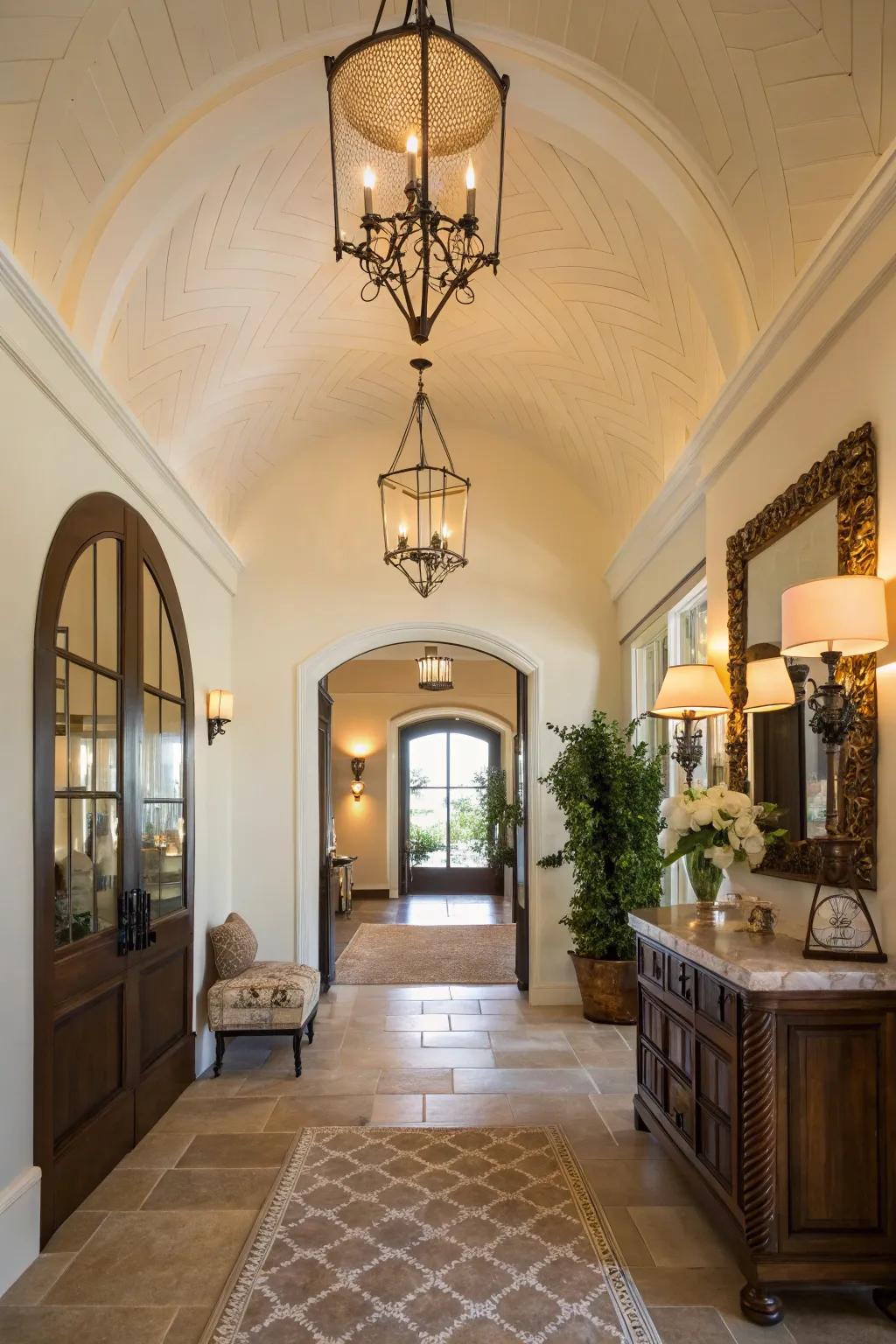 A bright foyer boasting a vaulted ceiling, providing an impressive entry.