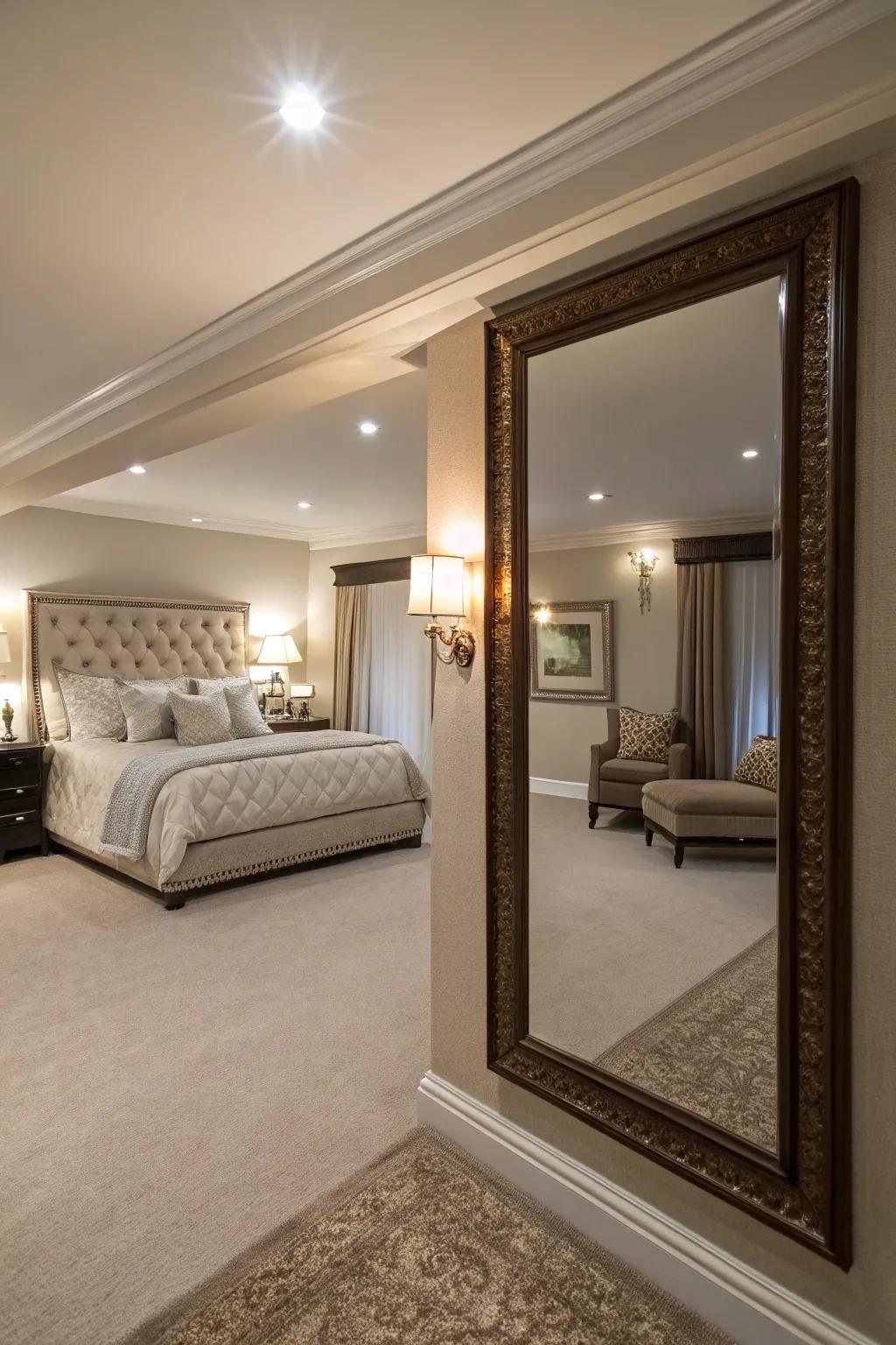 Mirrors can significantly improve the sense of space and light in areas without windows.