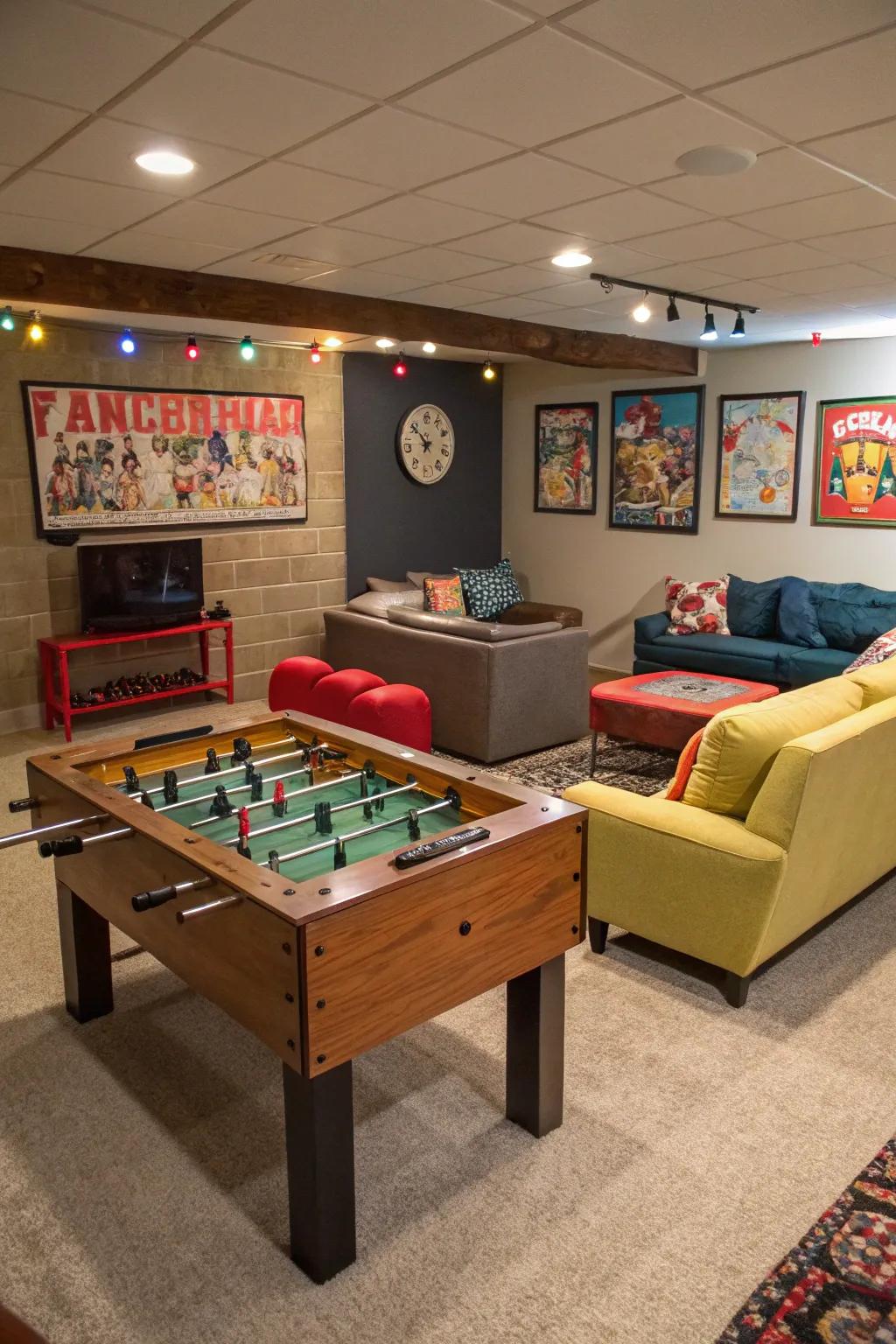 Inject a playful element into your basement with a table soccer table.