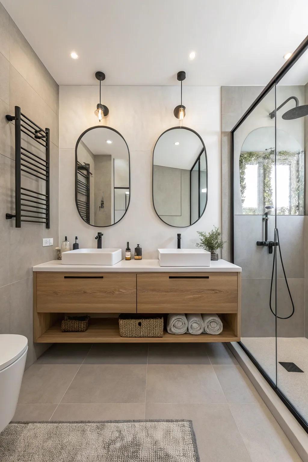 Elevated shelves offer a refined, space-enhancing design approach.