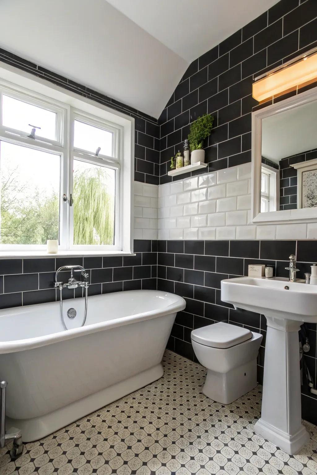 Make a bold impression using black details in your bathroom's design.