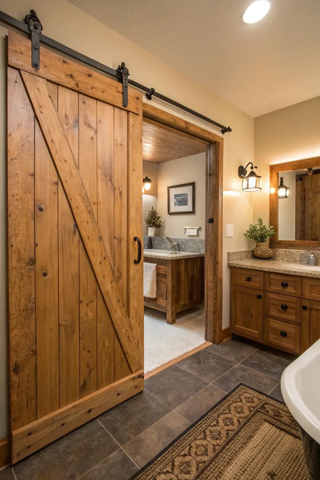 Any bathroom gains timeless appeal from rustic sliding barn doors.