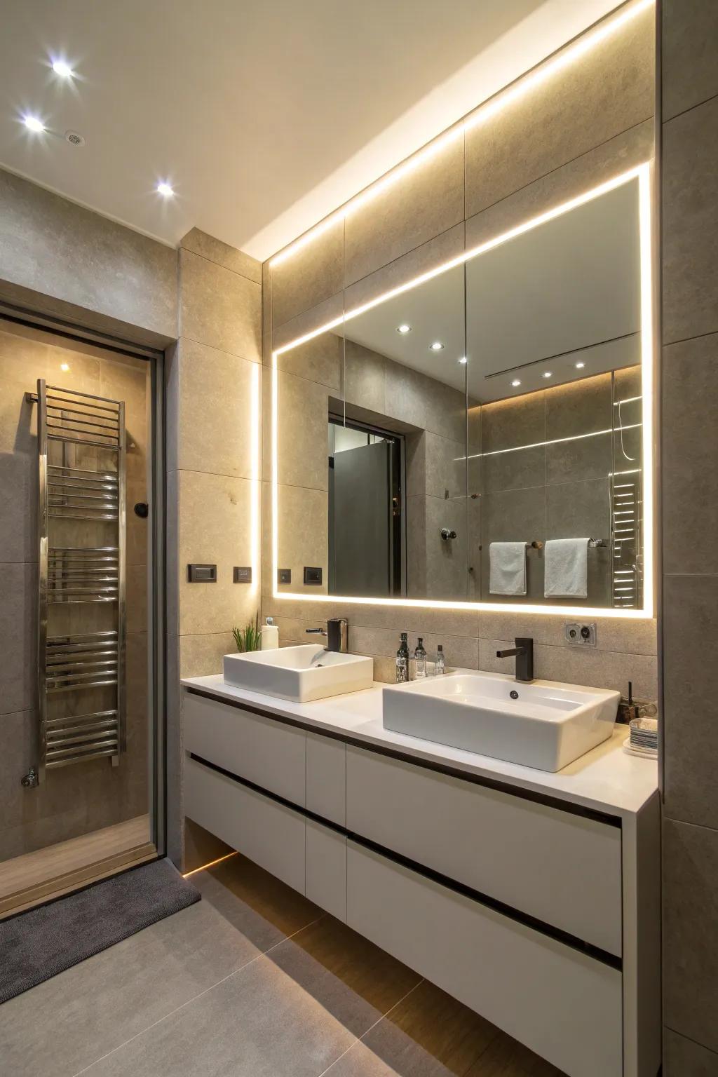 LED strips provide a modern, shadow-free lighting solution.
