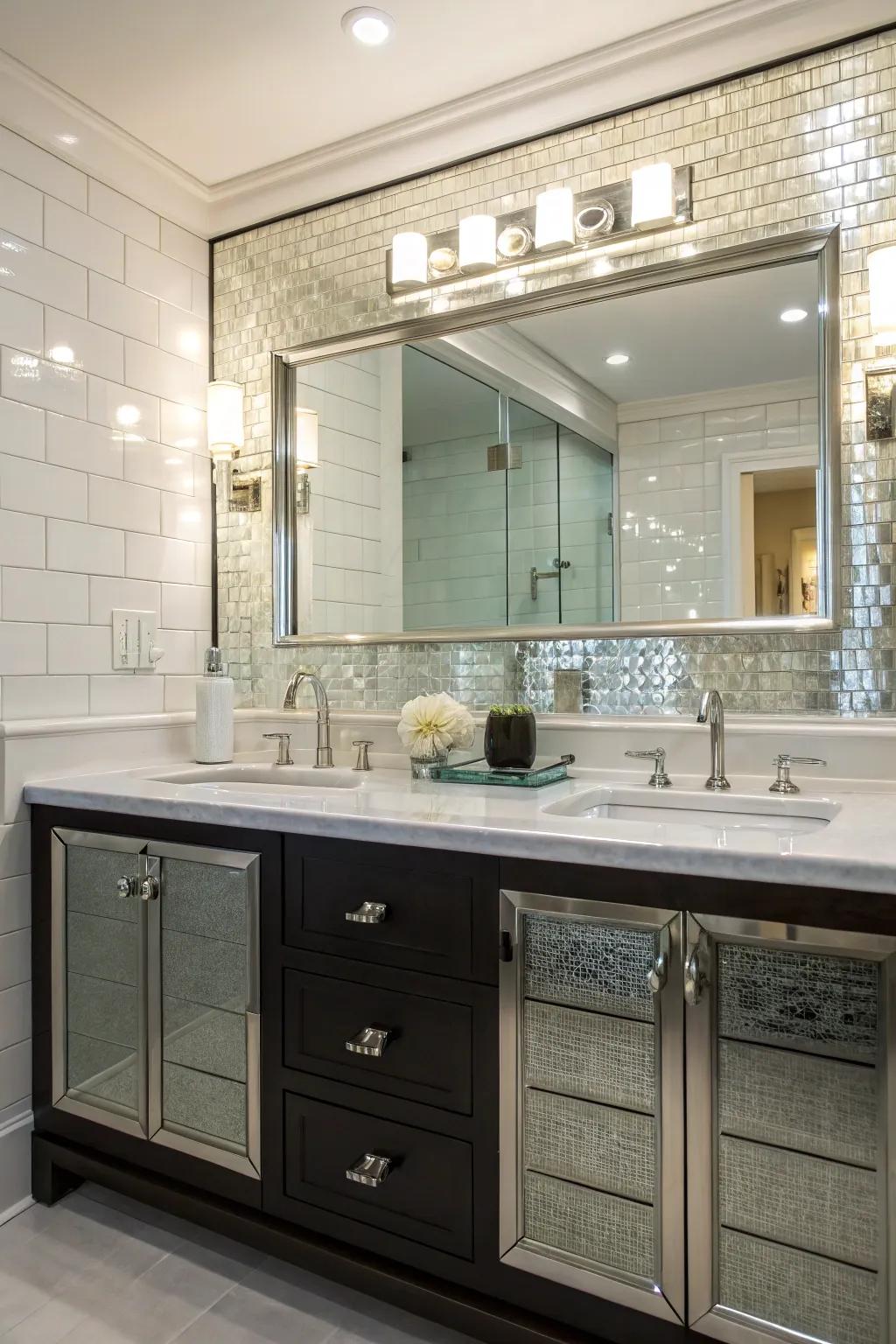 A glass backsplash adds a sleek and modern touch.