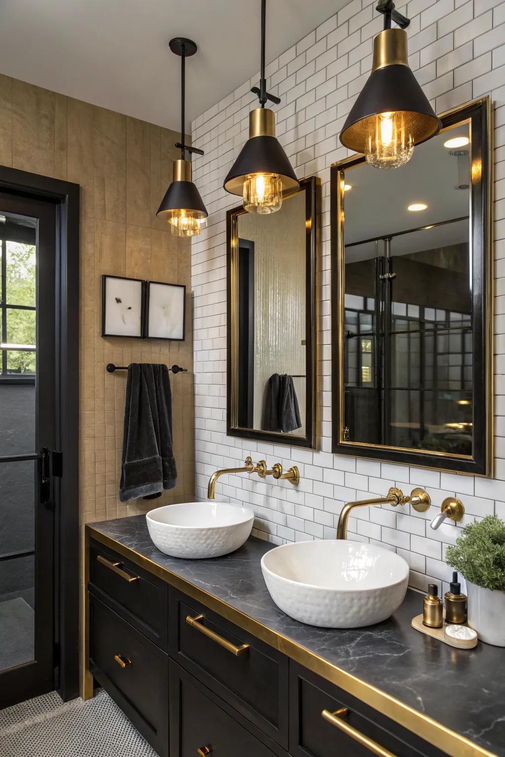 Urban industrial lights add a striking, urban edge to your bathroom.