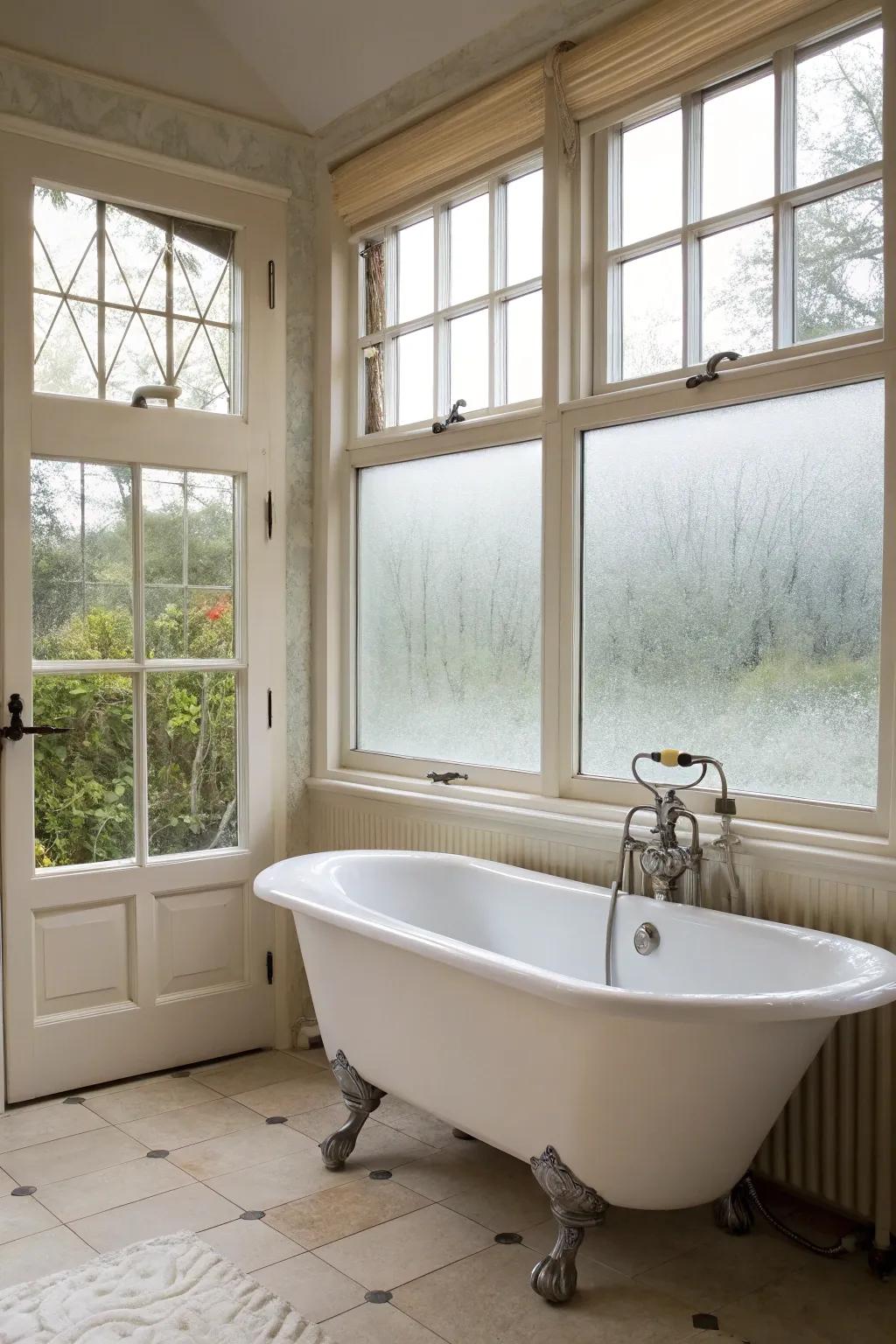 Stylish privacy: Frosted glass ensures seclusion while keeping the space bright.