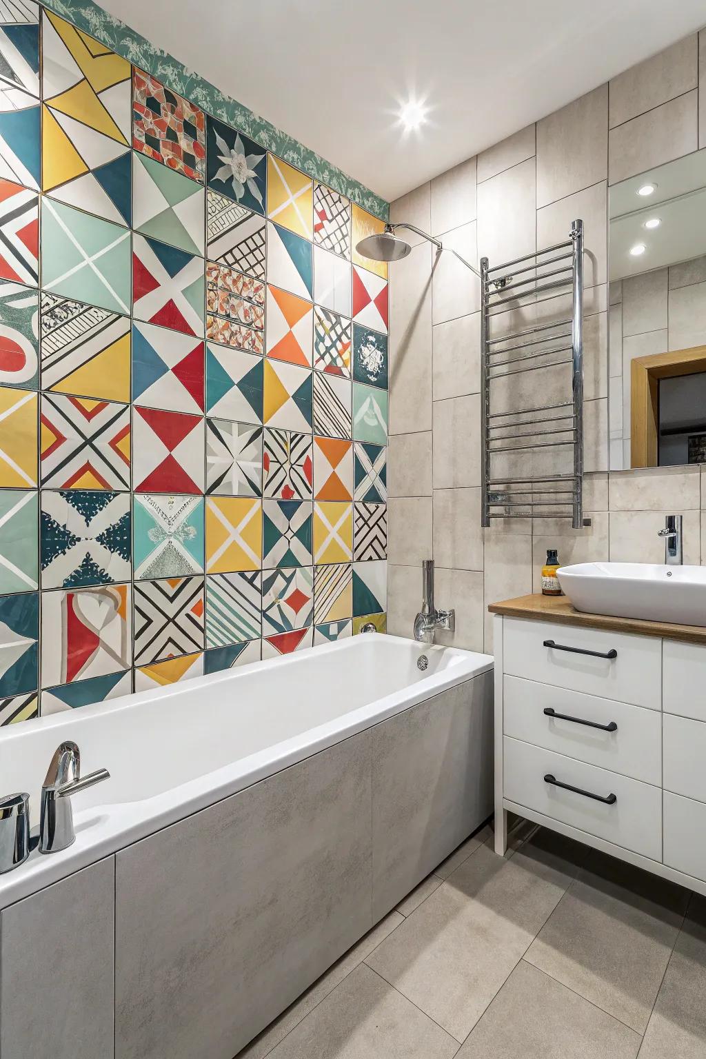 A cheerful haven featuring patterned tile designs