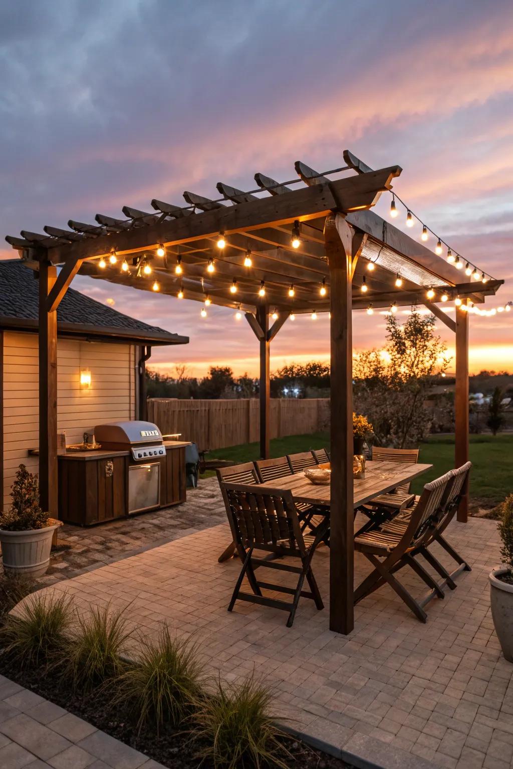 Grill stylishly in a BBQ zone with pergola coverage.