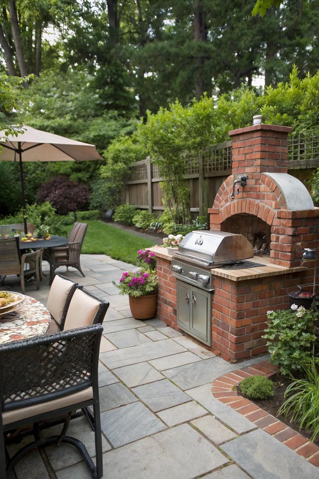 Classic appeal of a built-in brick cooker.