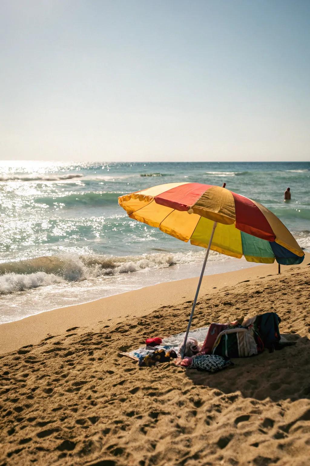 Traditional beach umbrellas offer simple, effective shading.