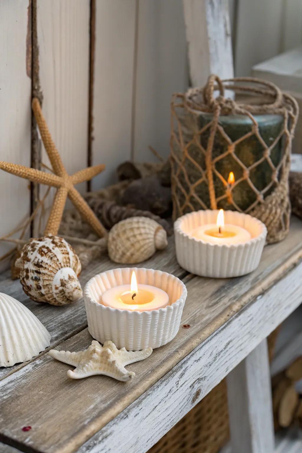 Enjoy a comfortable coastal vibe with seashell light holders.