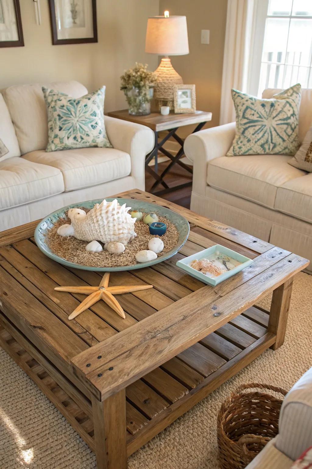 Unprocessed wood features introduce warmth and a coastal sensation.