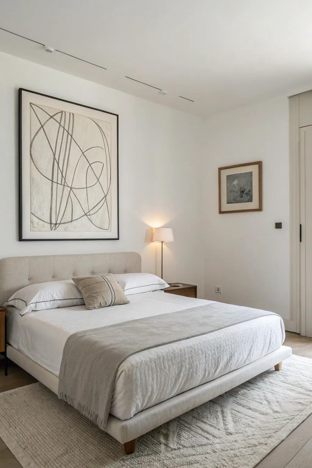 Minimalist art fosters tranquility and clarity.