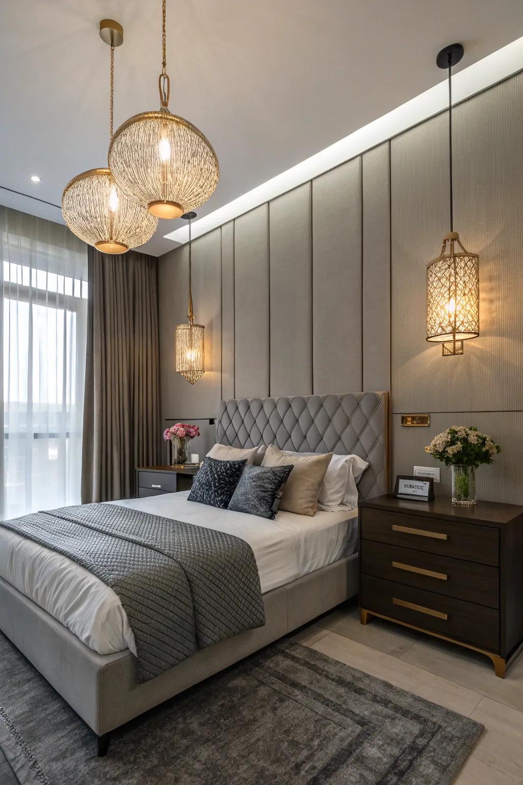 Pendant lights add a modern touch while saving space.