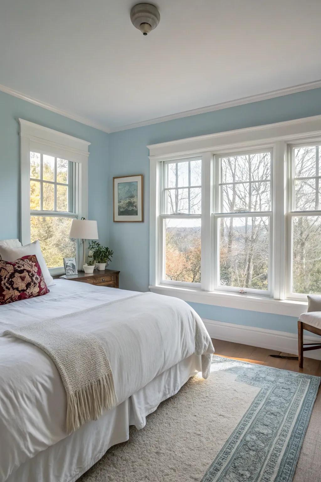 Gentle blues fashion a serene and radiant bedroom getaway.