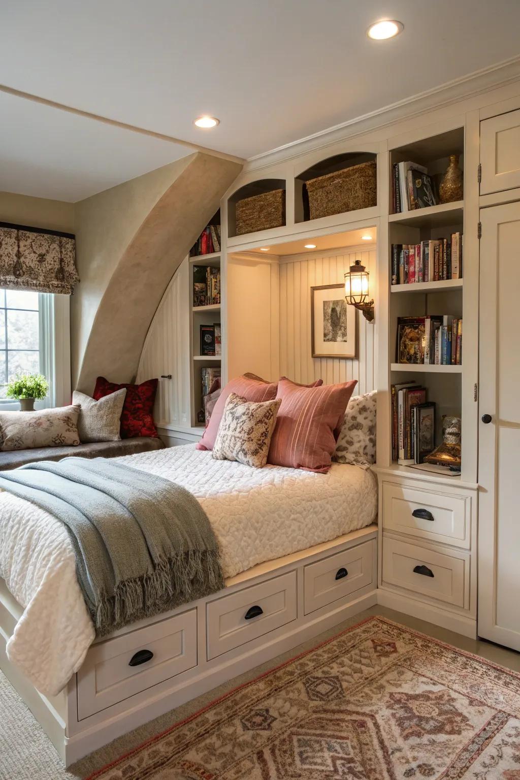 Savor the coziness of an alcove bed for a tranquil slumber.