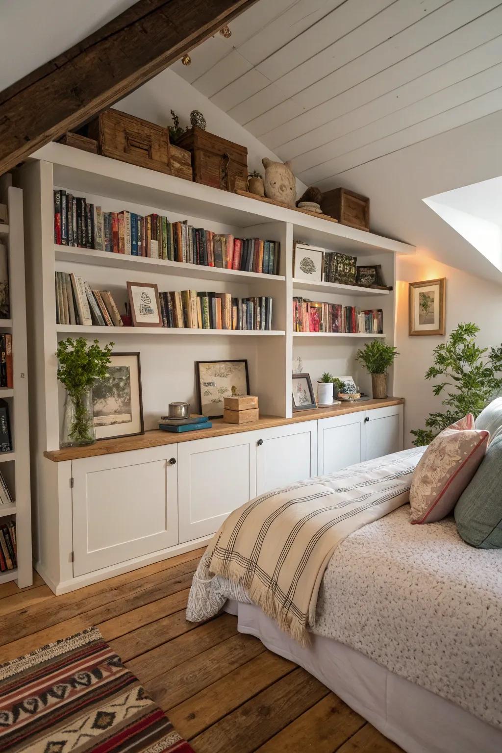 Integrated shelves add both flair and practicality to your loft.