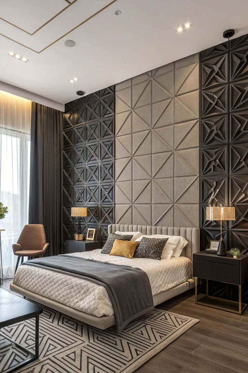 Symmetrical designs add a modern touch to wall paneling.