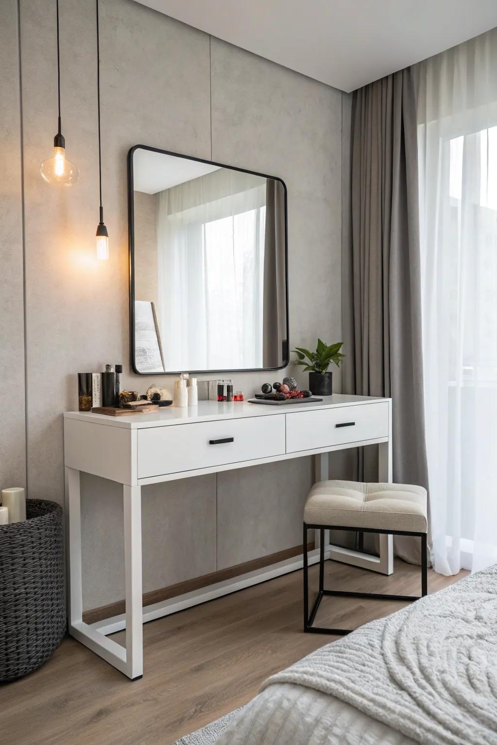 A simple vanity for a streamlined and serene bedroom.