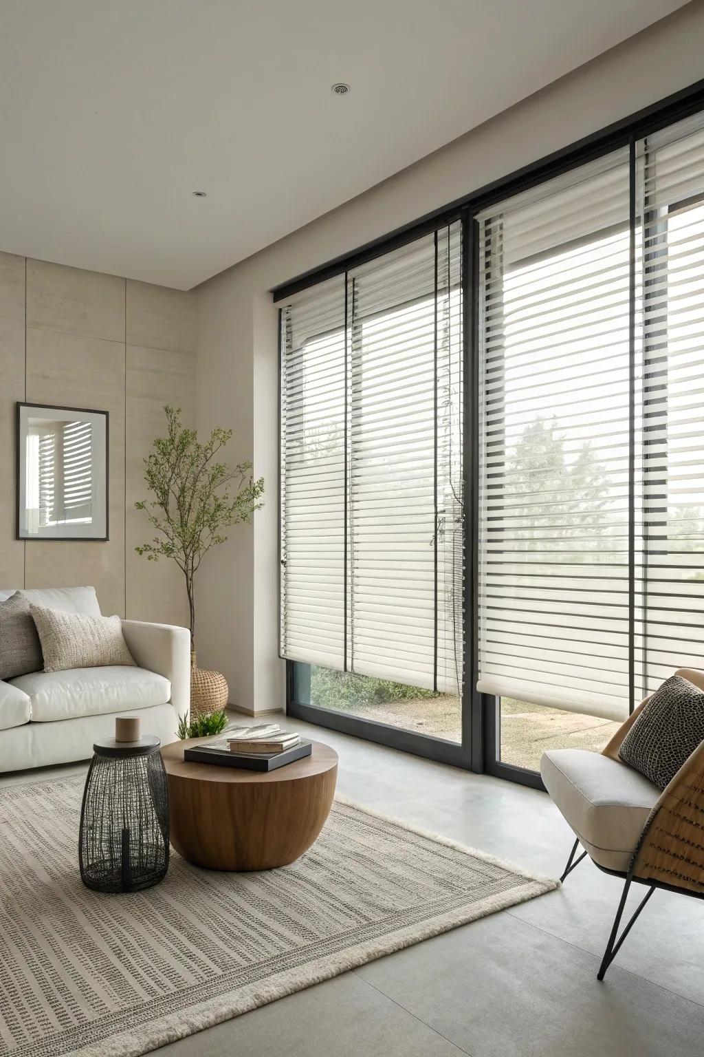 Clean and simple blinds enhance contemporary designs.