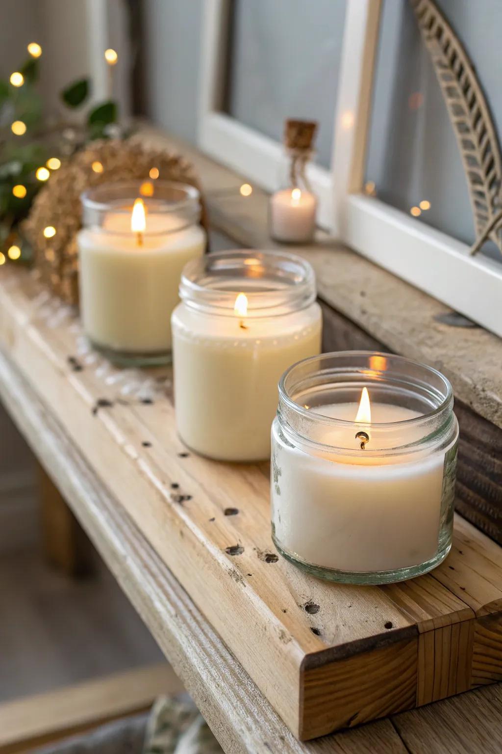 Aromatic wax lights foster a calm and welcoming ambiance.
