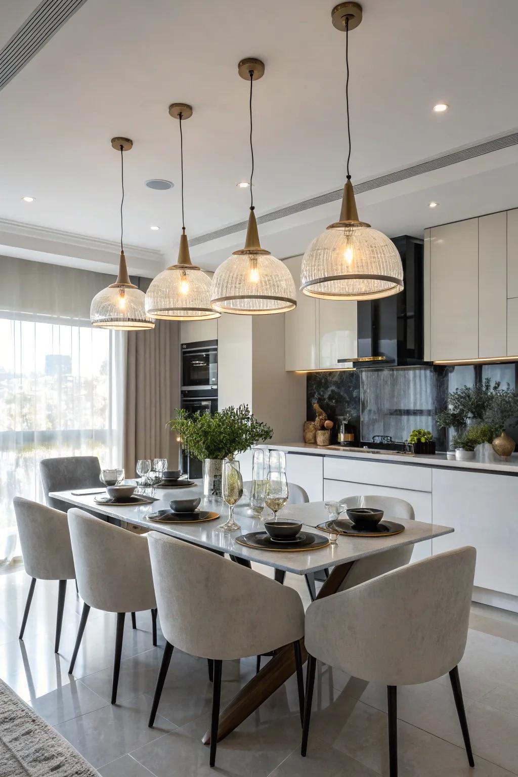 Pendant lights introduce a flexible element to any dining area.
