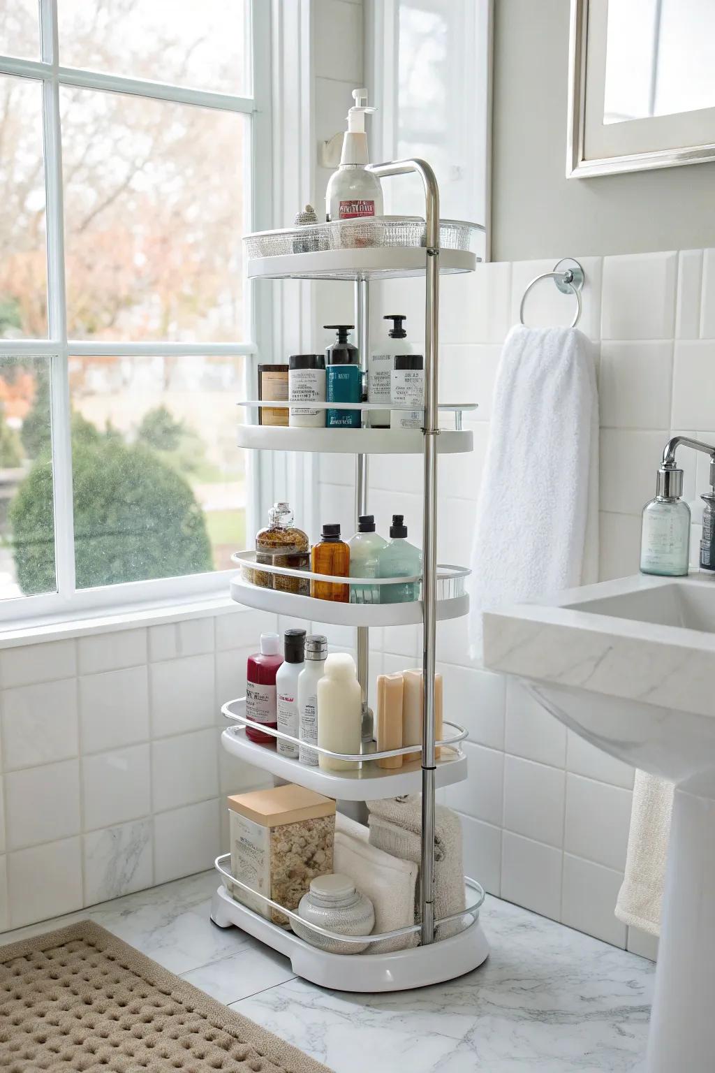 Enhance your organizational approach with a stacked shower organizer.