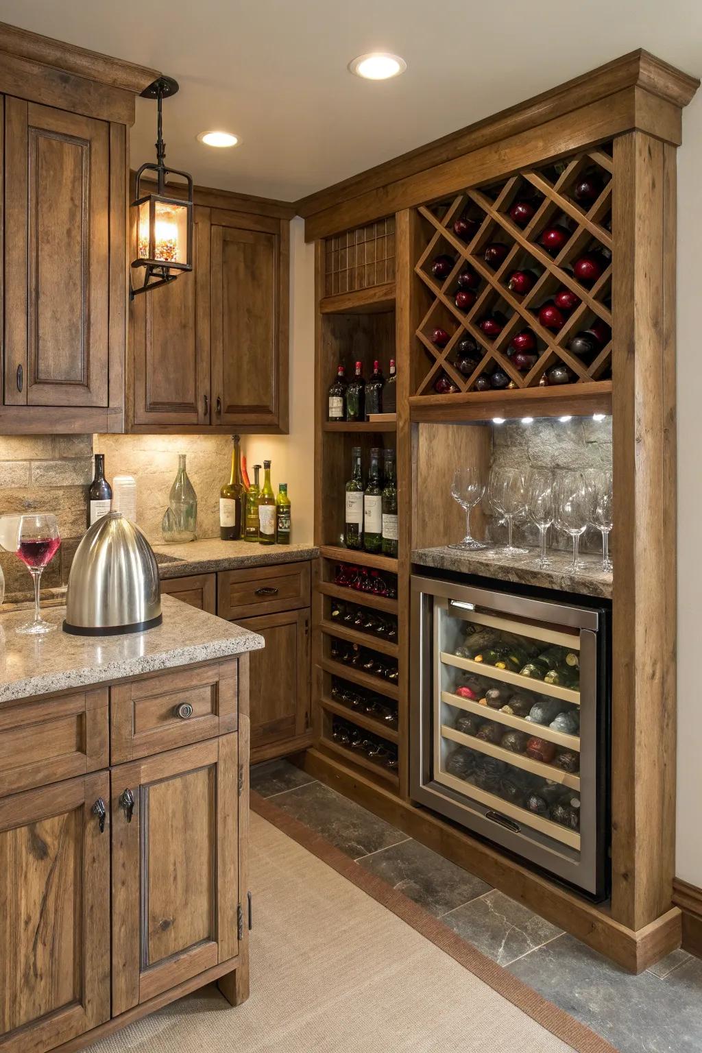 Treat yourself to a country-style wine display for your home.