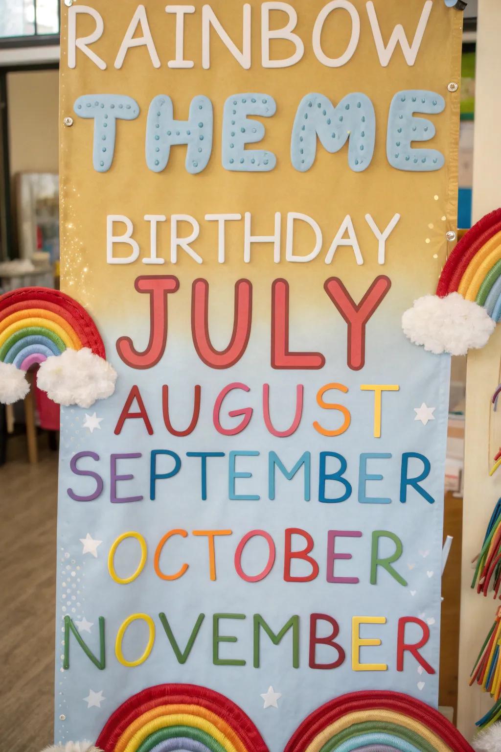 A vibrant rainbow-themed birthday display for all months.