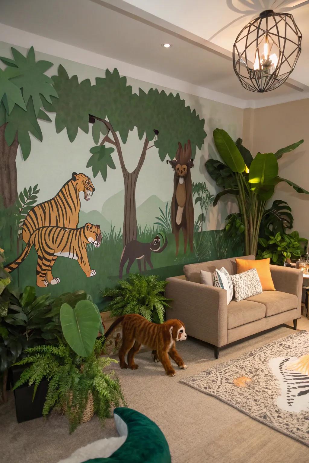A jungle-themed backdrop brings a thrilling atmosphere.