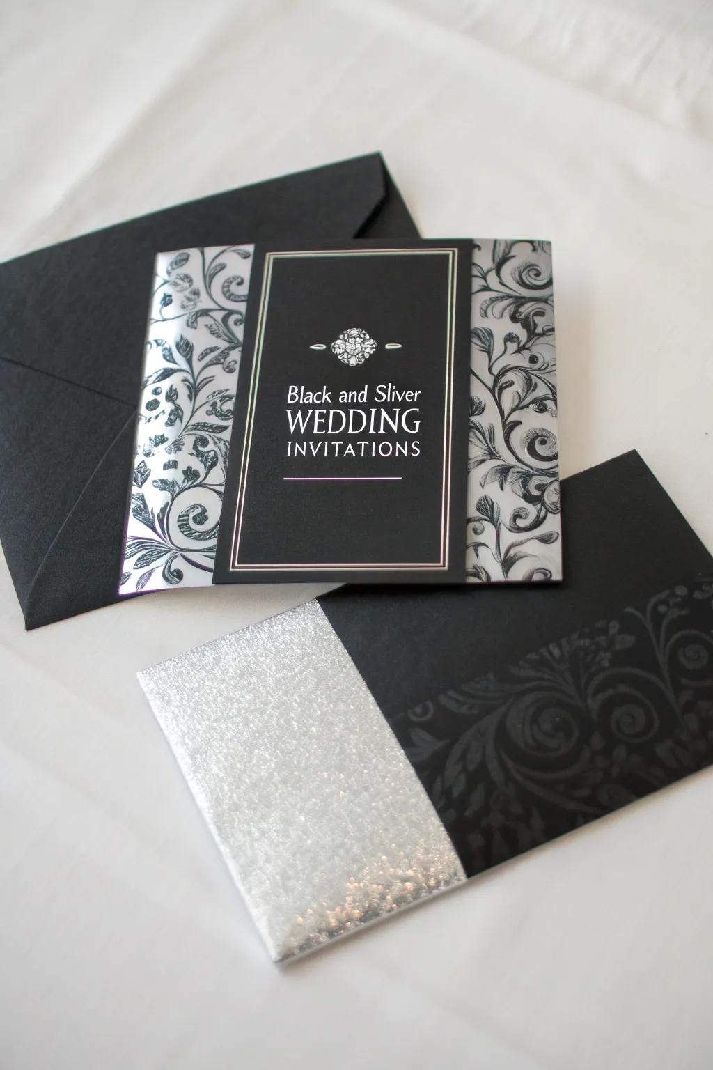 Stylish wedding invites in slate and chrome.