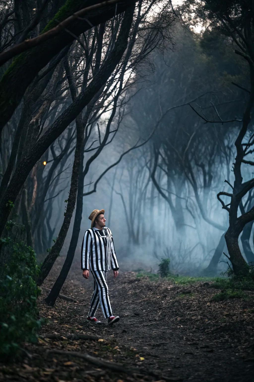 Make a statement this Halloween with strong black and white stripes influenced by Beetlejuice.