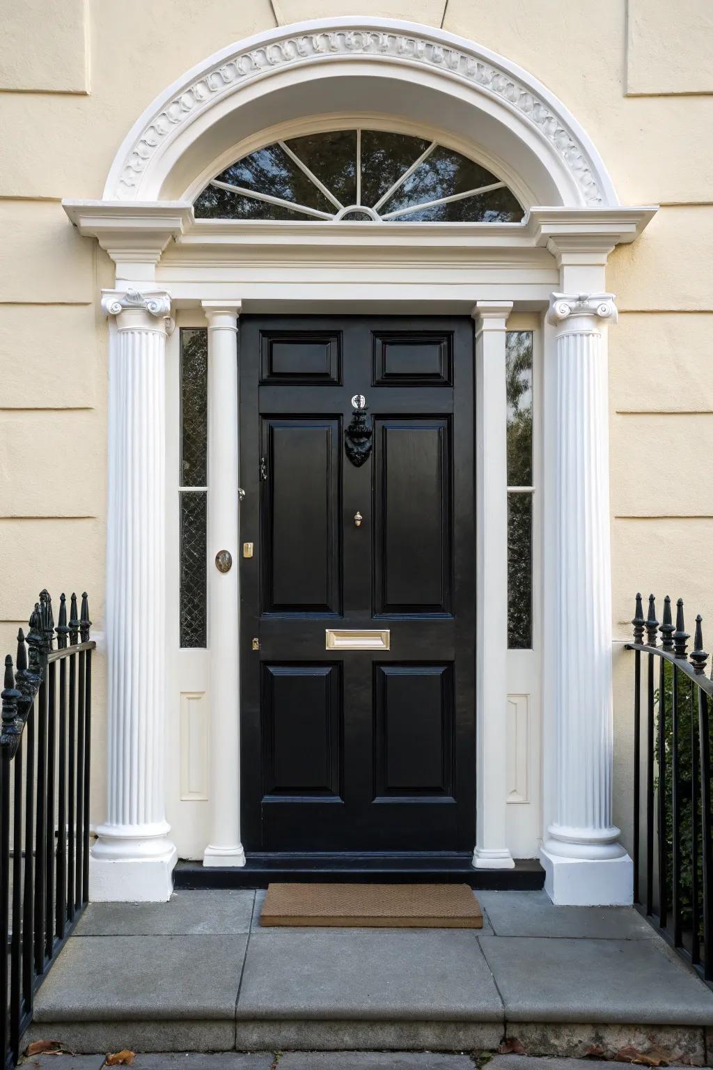 A striking dark-toned entrance exquisitely presented by contrasting pure woodwork.
