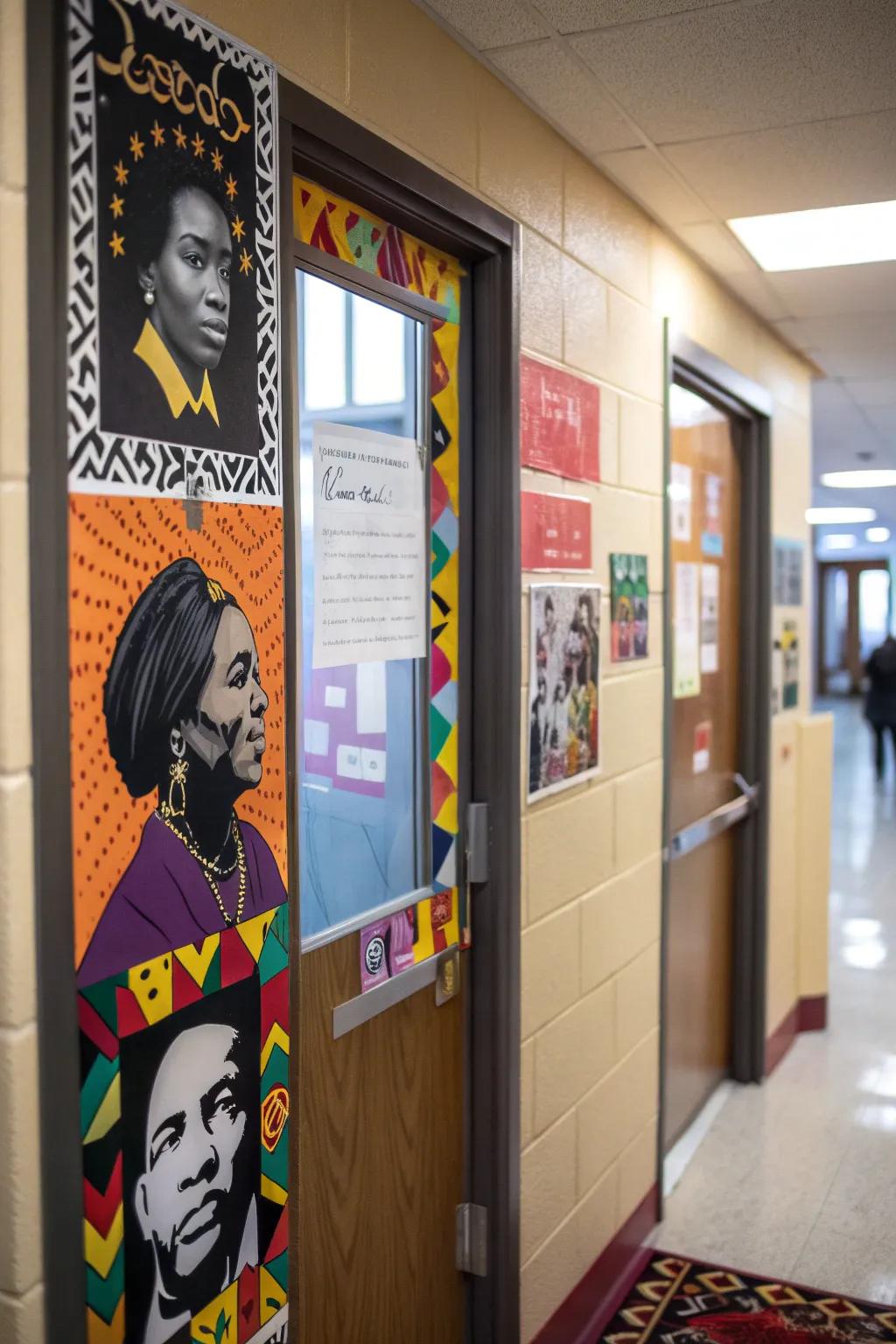 A vibrant door with uplifting quotes from notable Black leaders.